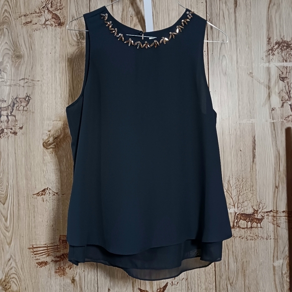 Violet and Claire Black Beaded Layered Chiffon Sleeveless Blouse Size Me… - Picture 1 of 14
